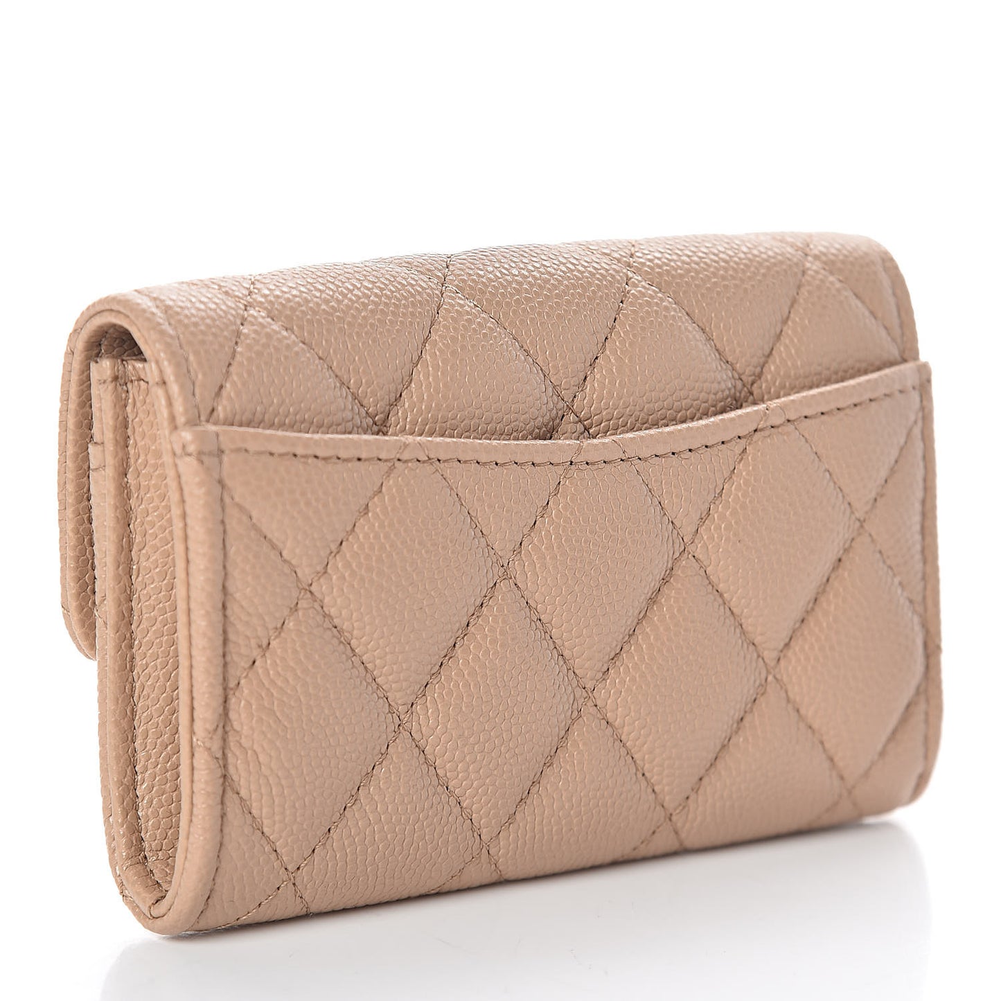 Caviar Quilted Flap Card Holder Wallet Beige