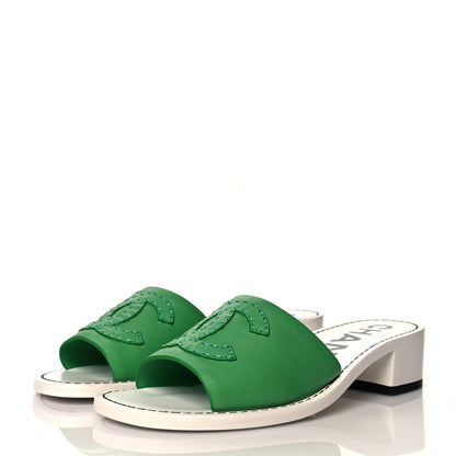 Chanel Calfskin CC Mules 36.5 Green White 3 of 9
