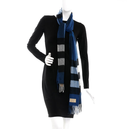 Burberry Cashmere Giant Check Fringe Scarf Blue 2 of 5