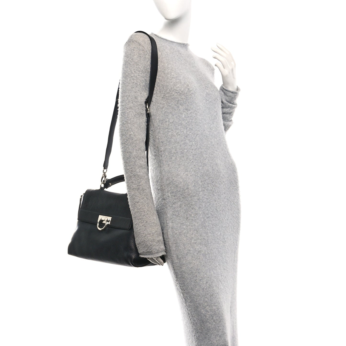Grained Calfskin Medium Sofia Satchel Black