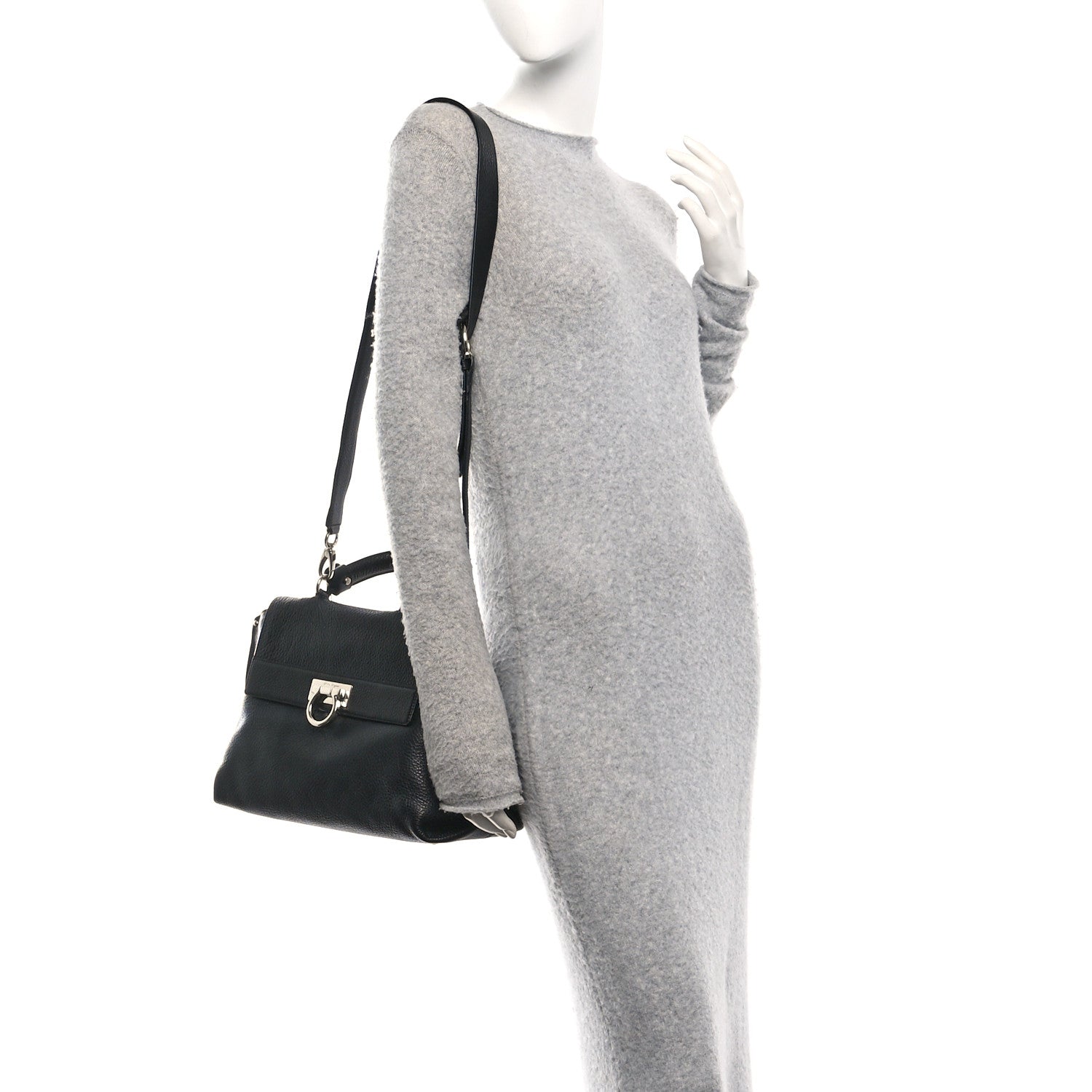 Salvatore Ferragamo Grained Calfskin Medium Sofia Satchel Black 2 of 9
