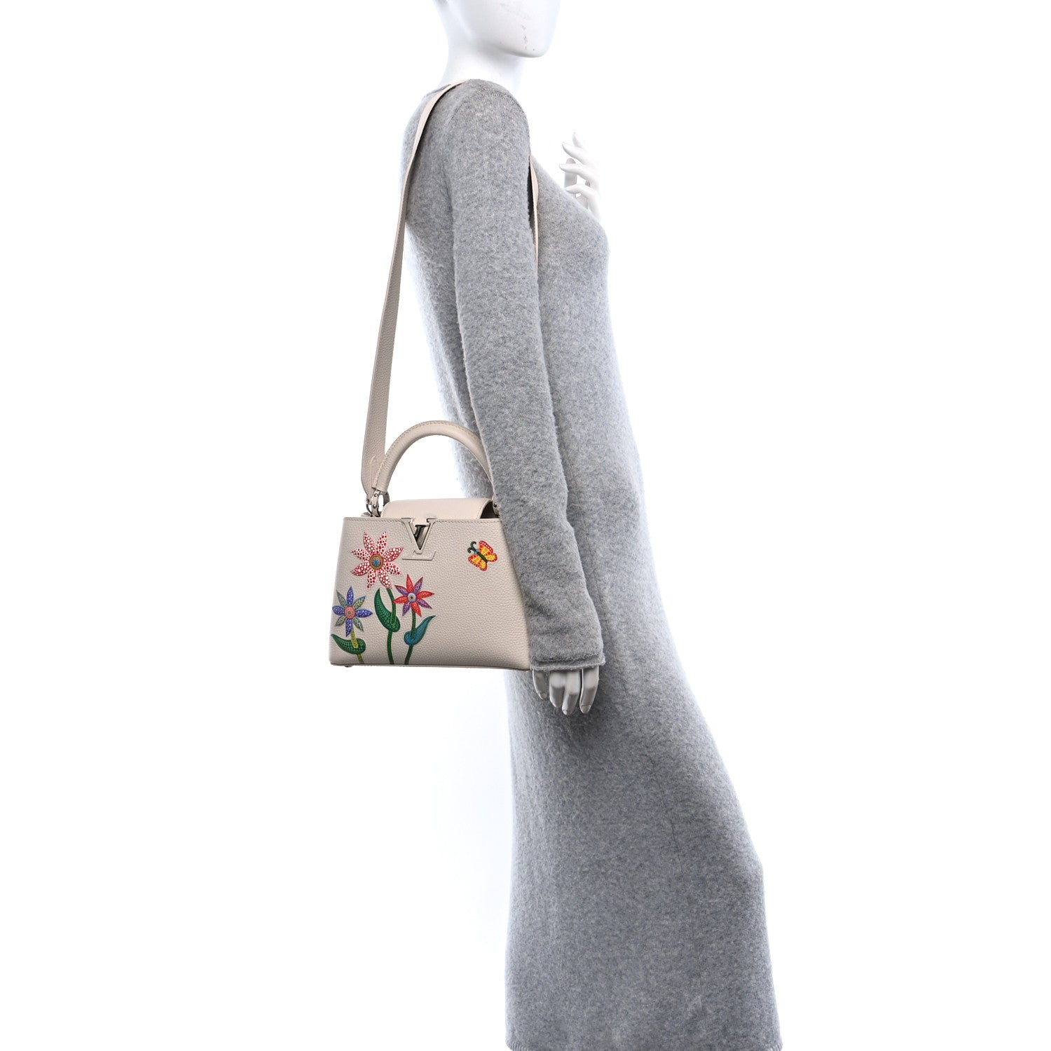 Louis Vuitton LV X YK Taurillon Inlaid Kusama Flowers BB Capucines  Quartz 2 of 9