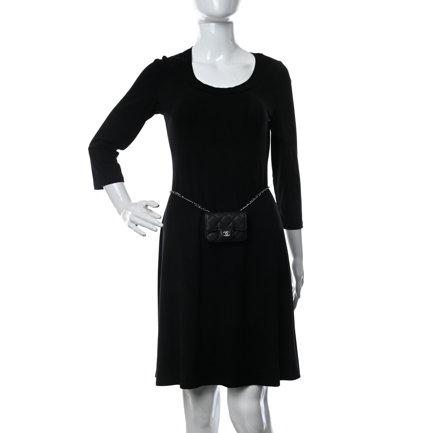 Caviar Quilted Mini Chain Belt Bag Black