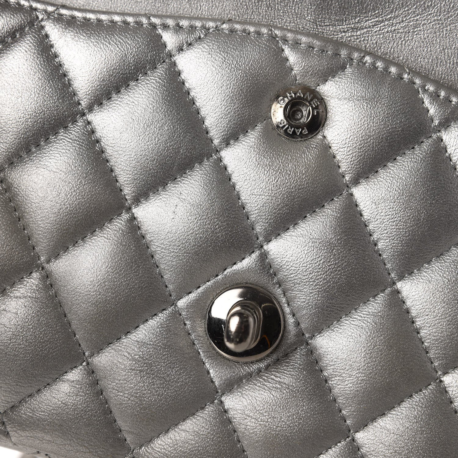 Chanel Metallic Lambskin Quilted Medium Double Flap Dark Grey 11 of 14