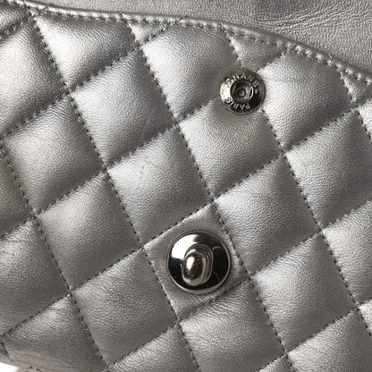 Chanel Metallic Lambskin Quilted Medium Double Flap Dark Grey 11 of 14