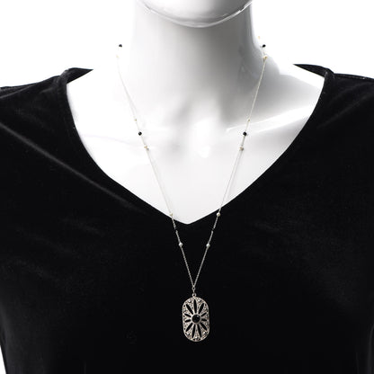 Tiffany Sterling Silver Black Onyx Pearl Ziegfeld Daisy Pendant Necklace 2 of 7