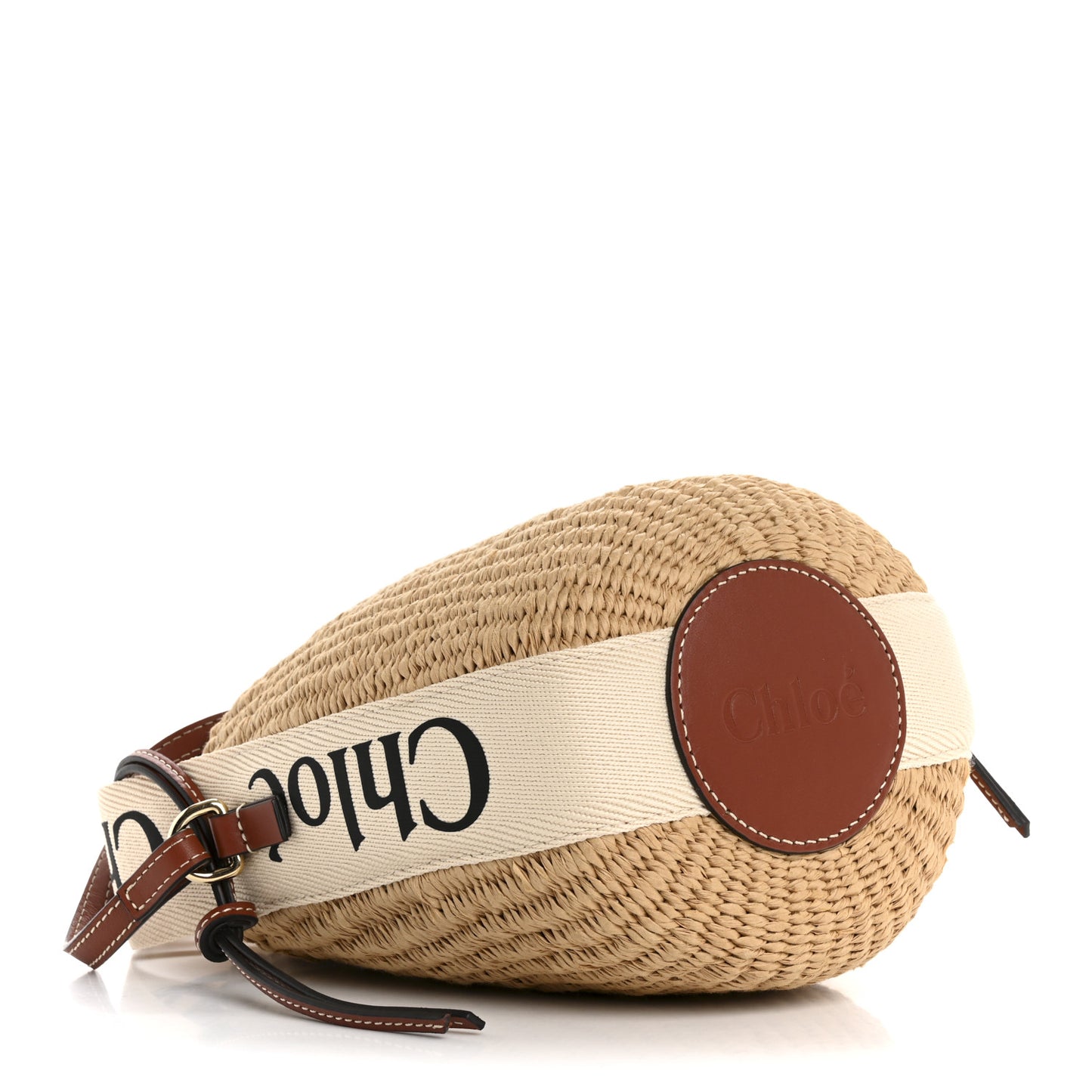 X MIFUKO Raffia Calfskin Small Woody Basket Shoulder Bag Beige Brown