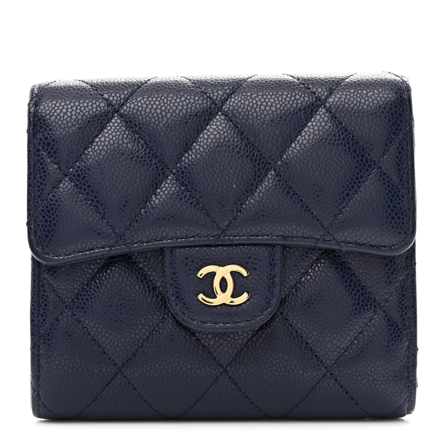 Caviar Quilted Compact Flap Wallet Navy