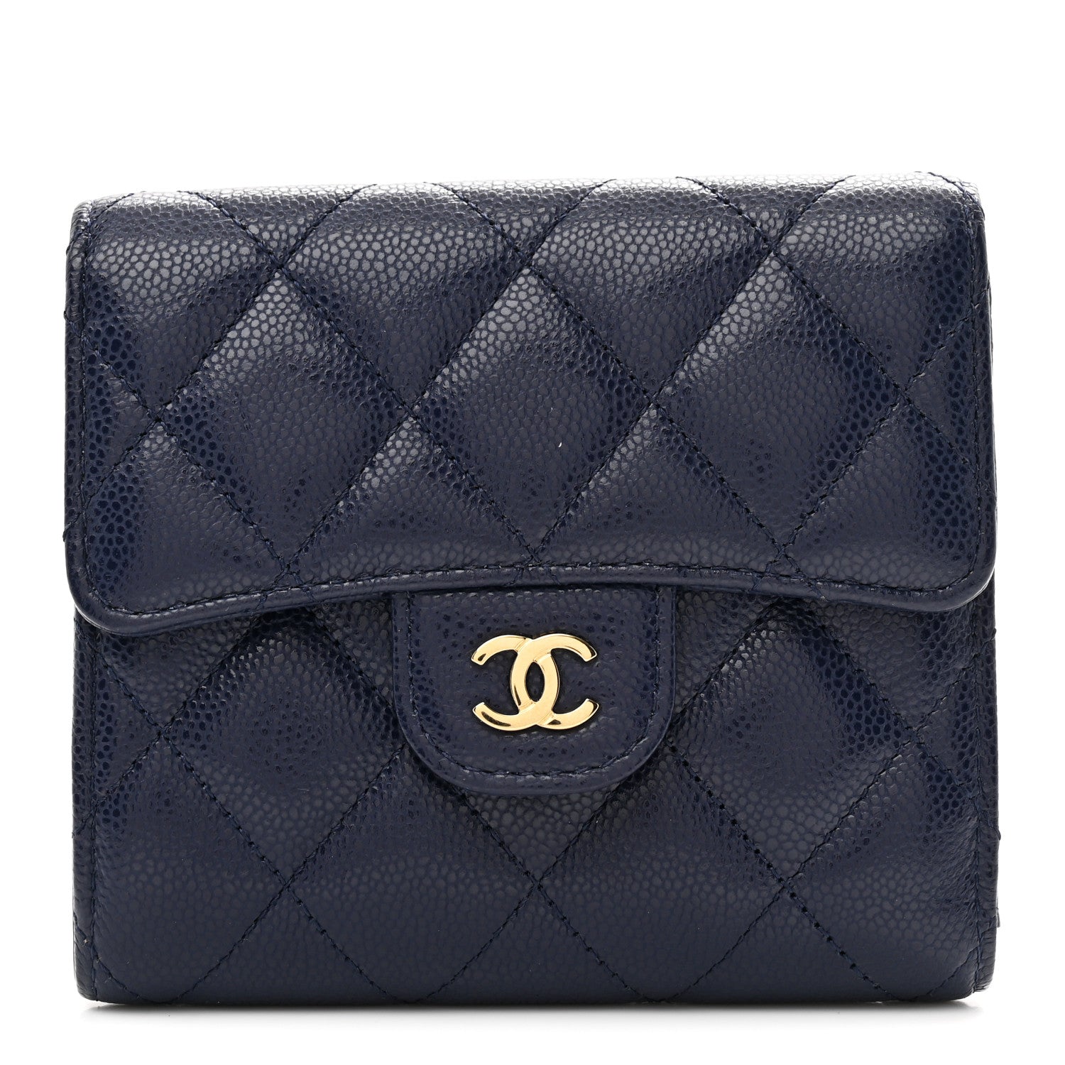 Chanel Caviar Quilted Compact Flap Wallet Navy 1 of 8