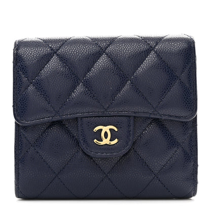 Chanel Caviar Quilted Compact Flap Wallet Navy 1 of 8