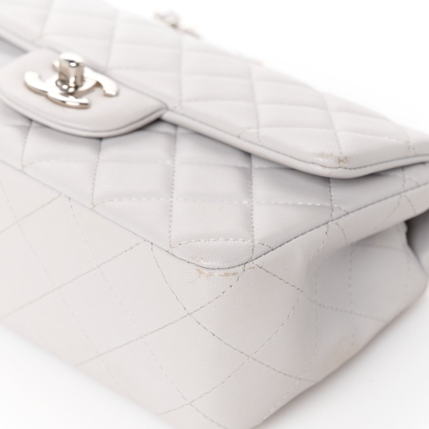 Lambskin Quilted Mini Rectangular Flap Grey