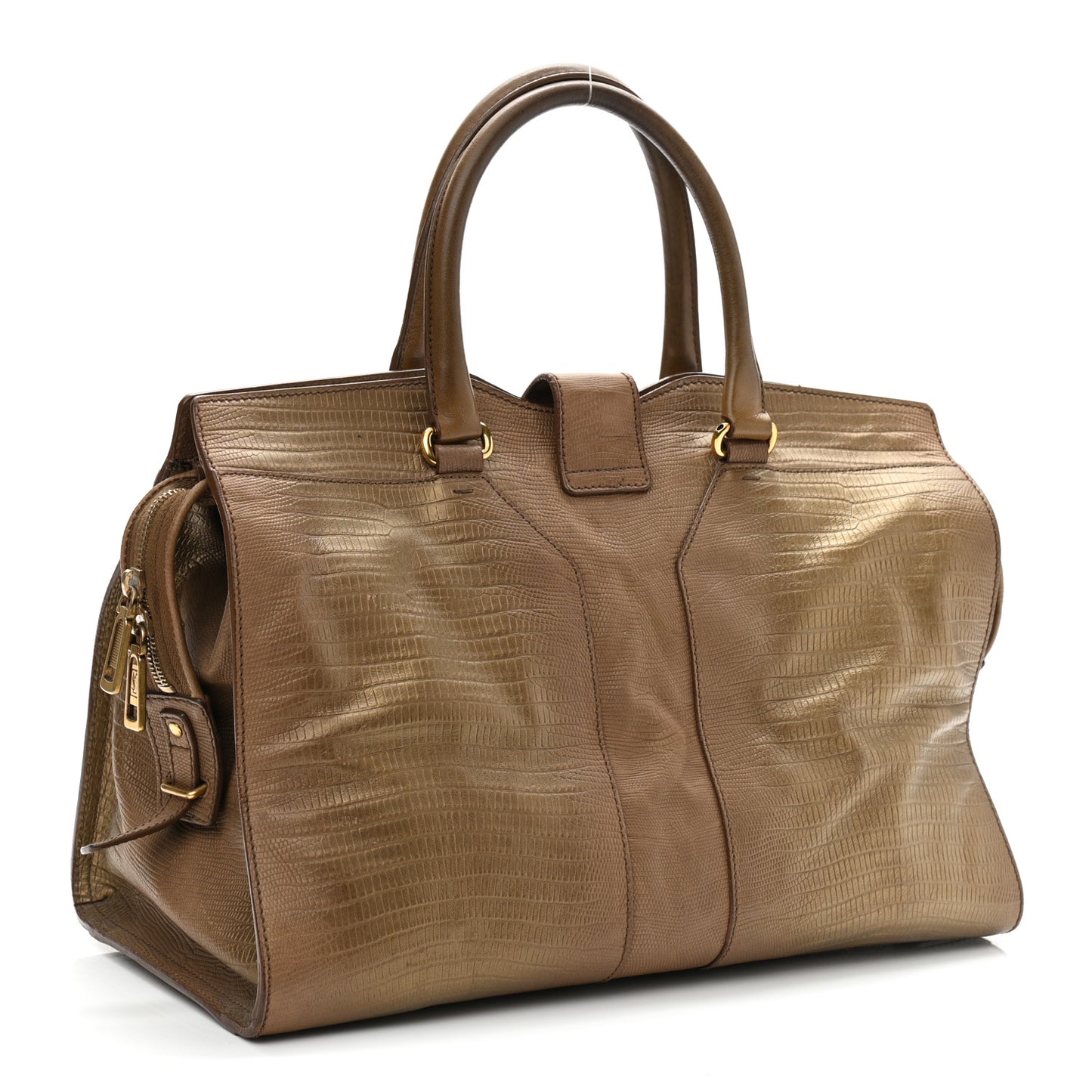 Lizard Calfskin Embossed Medium Cabas ChYc Brown