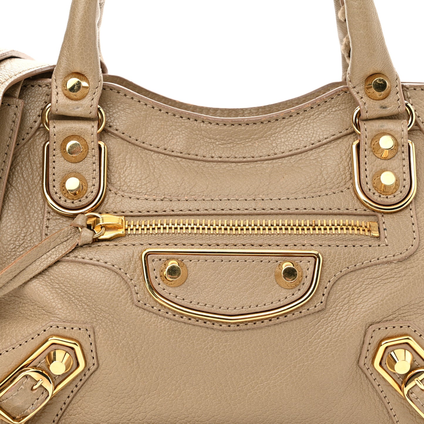 Chevre Gold Metallic Edge Hardware Mini City Beige Latte