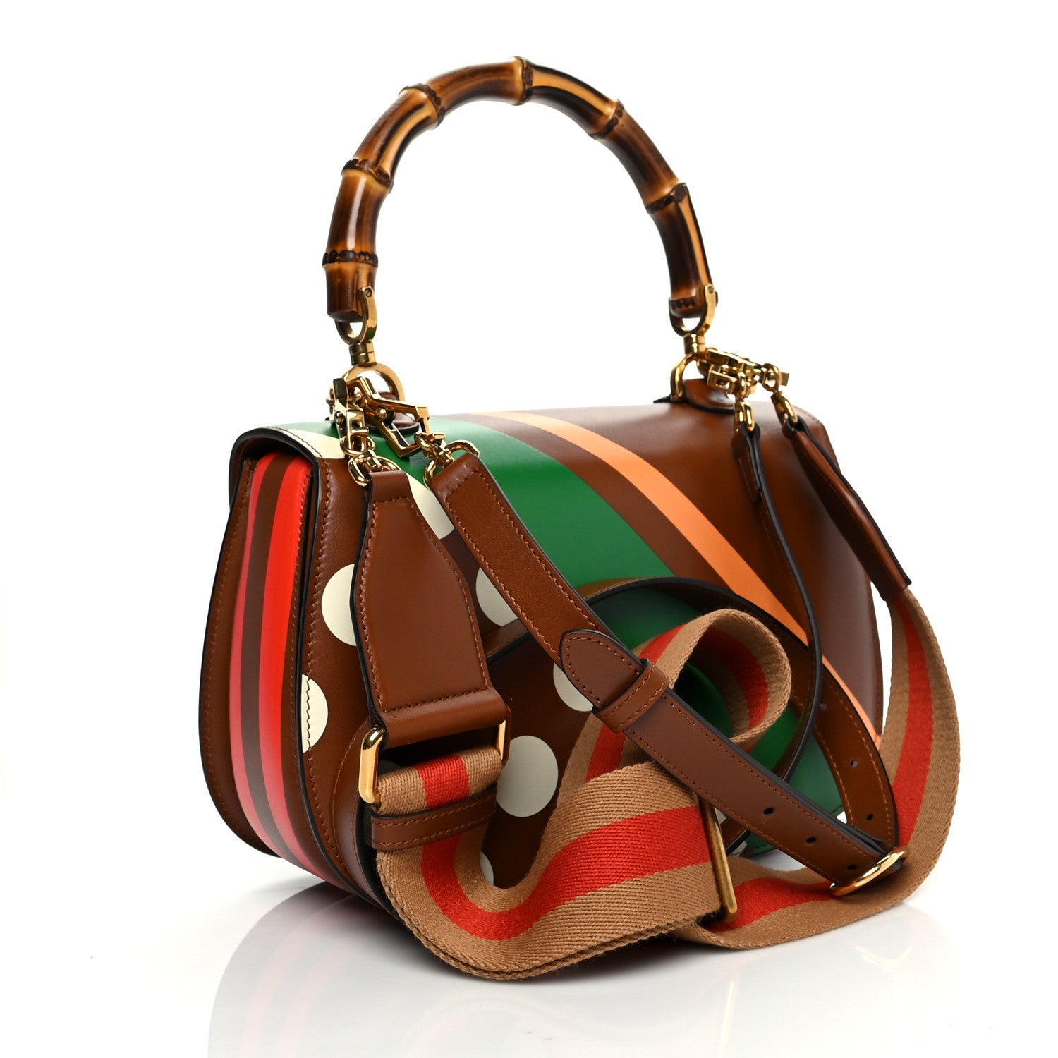 Gucci Calfskin Geometric Print Medium Bamboo 1947 Top Handle Bag Brown 3 of 9