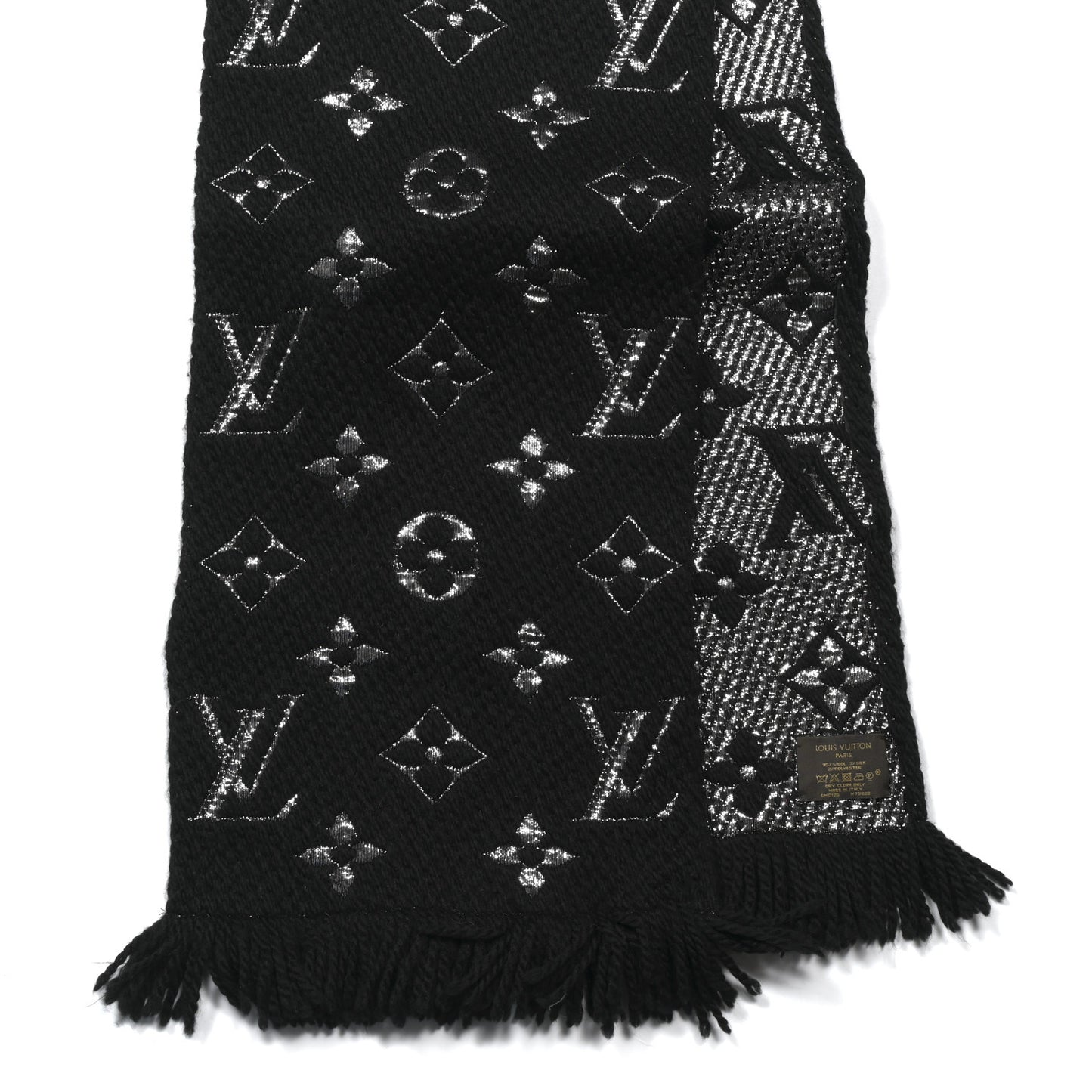 Wool Silk Logomania Shine Scarf Black