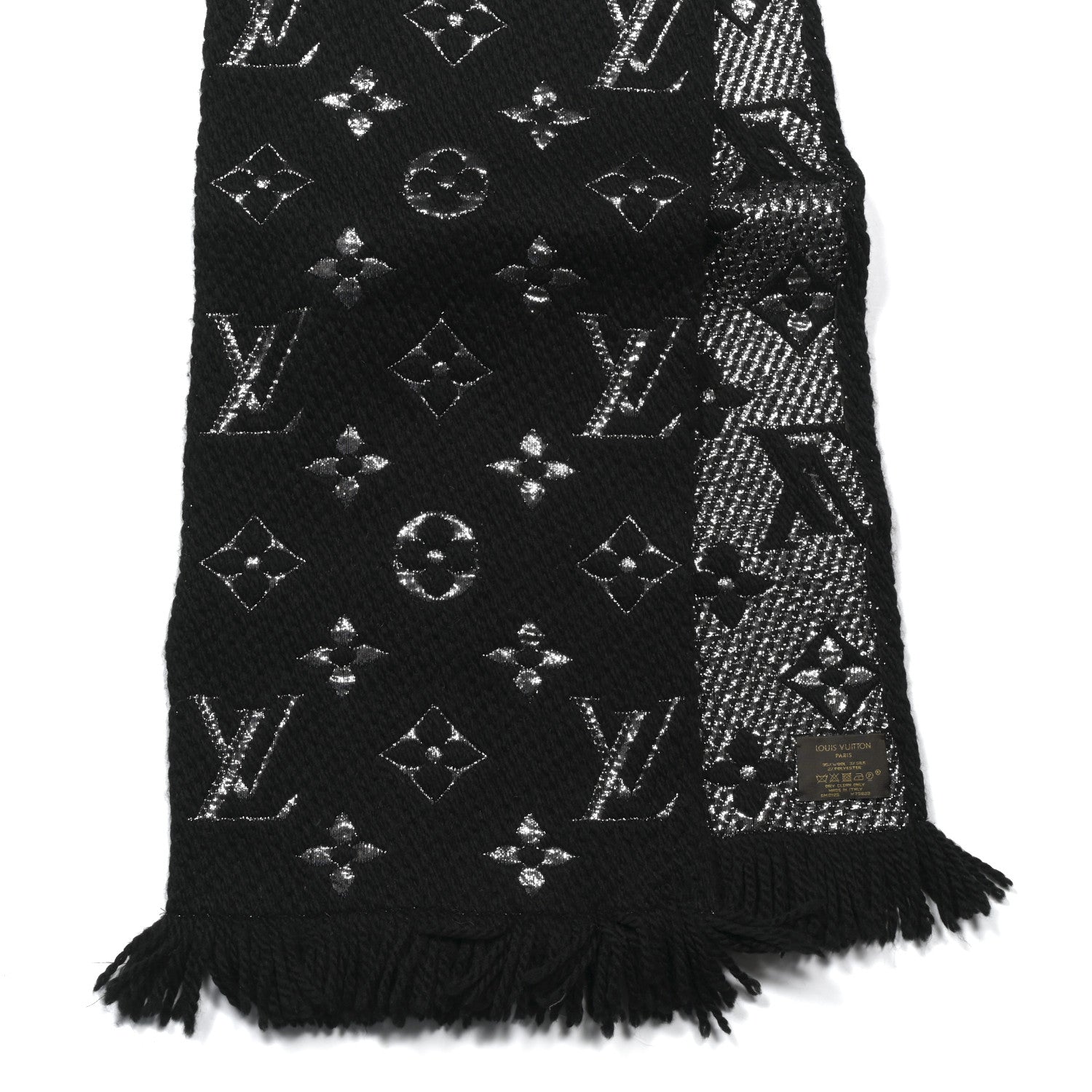 Louis Vuitton Wool Silk Logomania Shine Scarf Black 2 of 5