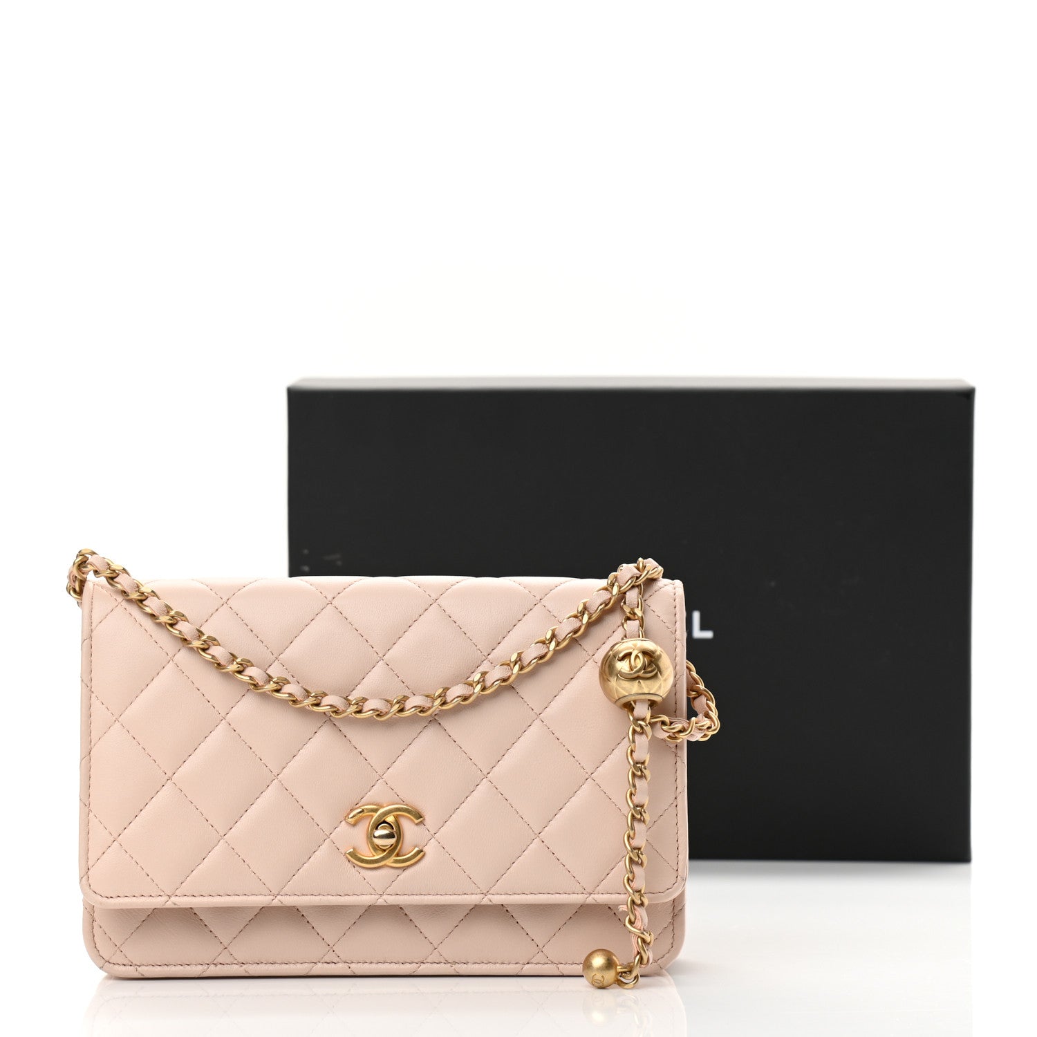 Chanel Lambskin Quilted CC Pearl Crush Wallet on Chain WOC Light Beige 13 of 13