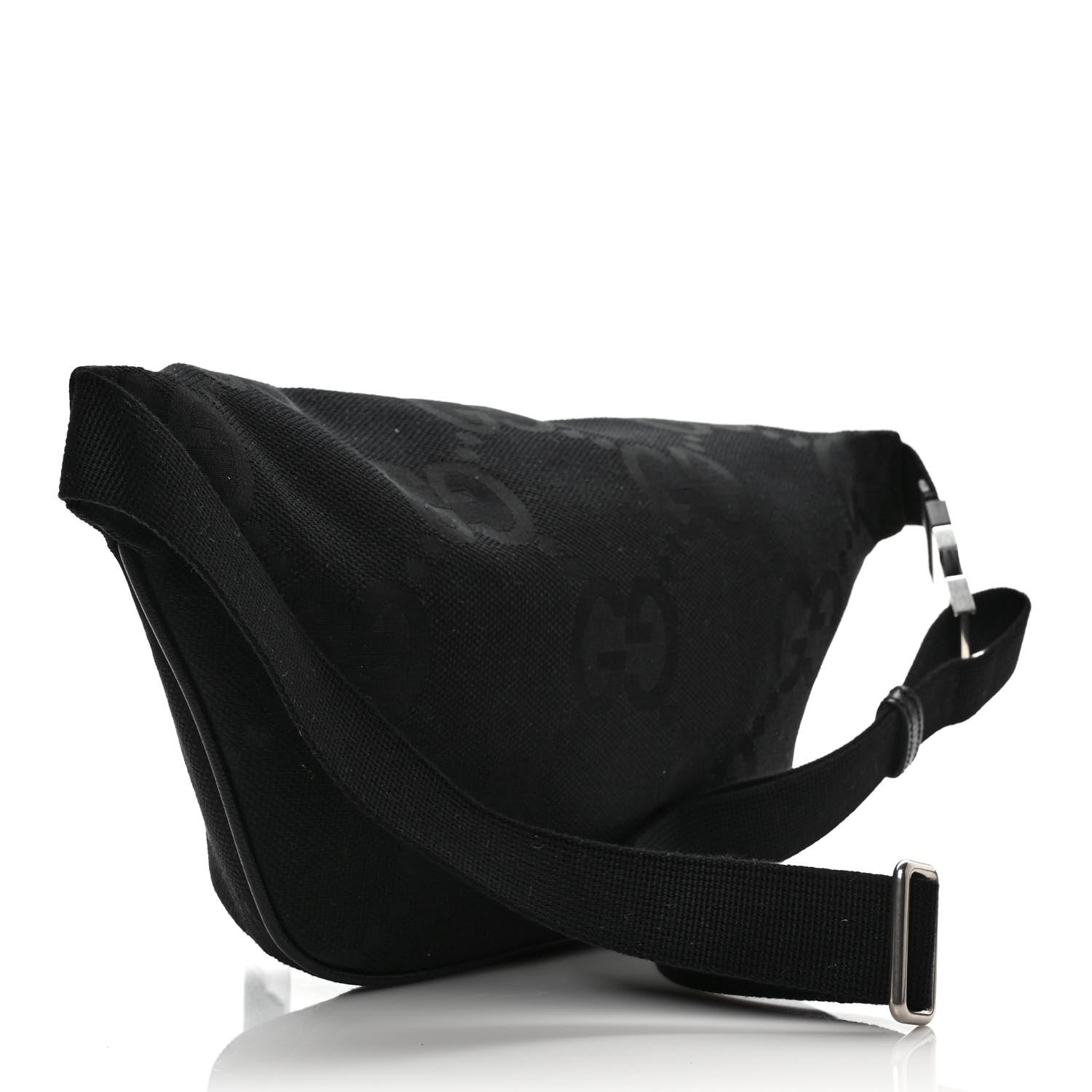 Gucci Monogram Jumbo GG Textured Dollar Calfskin Web Belt Bag Black 2 of 7