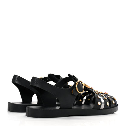 Gucci Rubber Crystal Womens Buckle Strap Sandals 39 Black 4 of 8