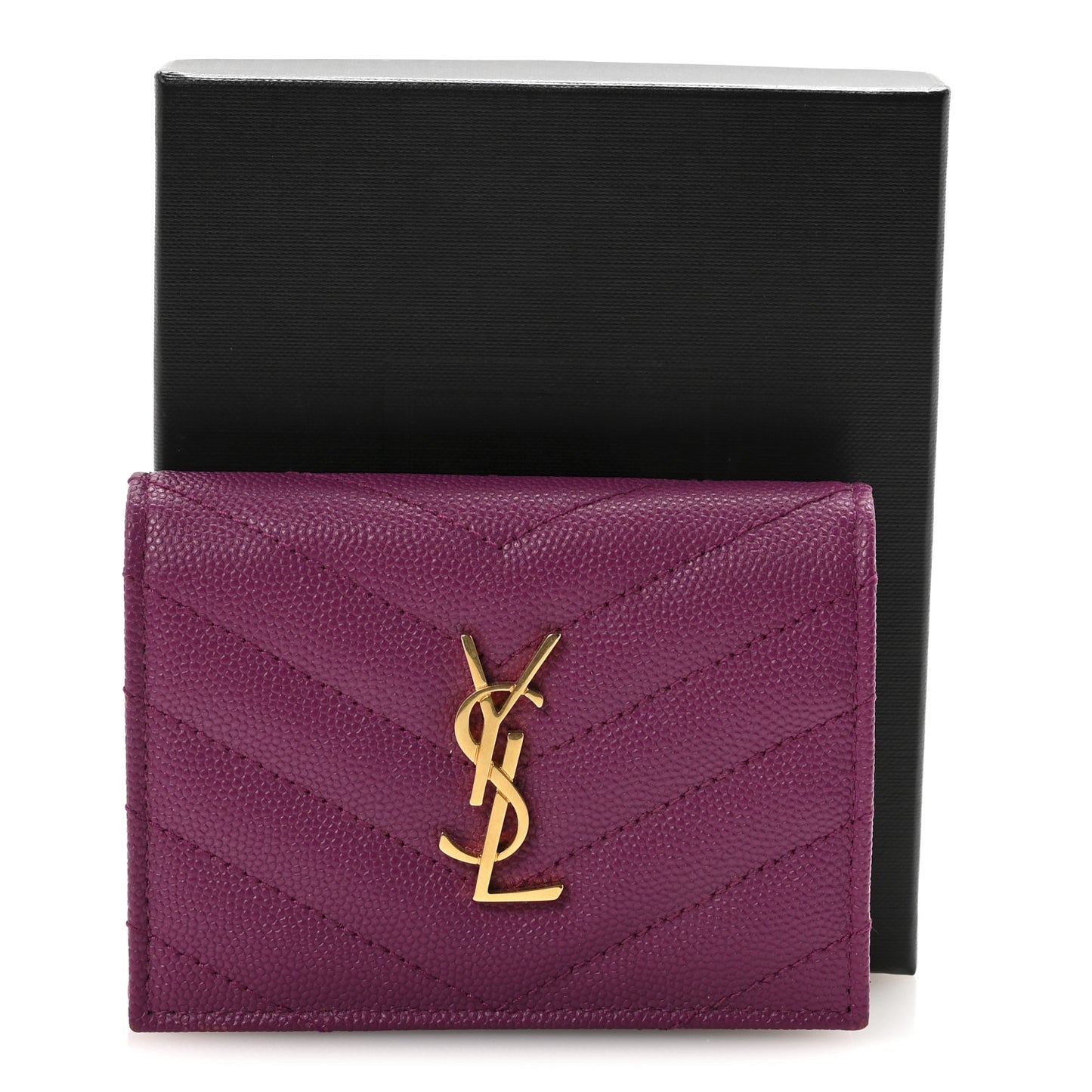 Grain De Poudre Matelasse Chevron Monogram Flap Card Case Dark Grape