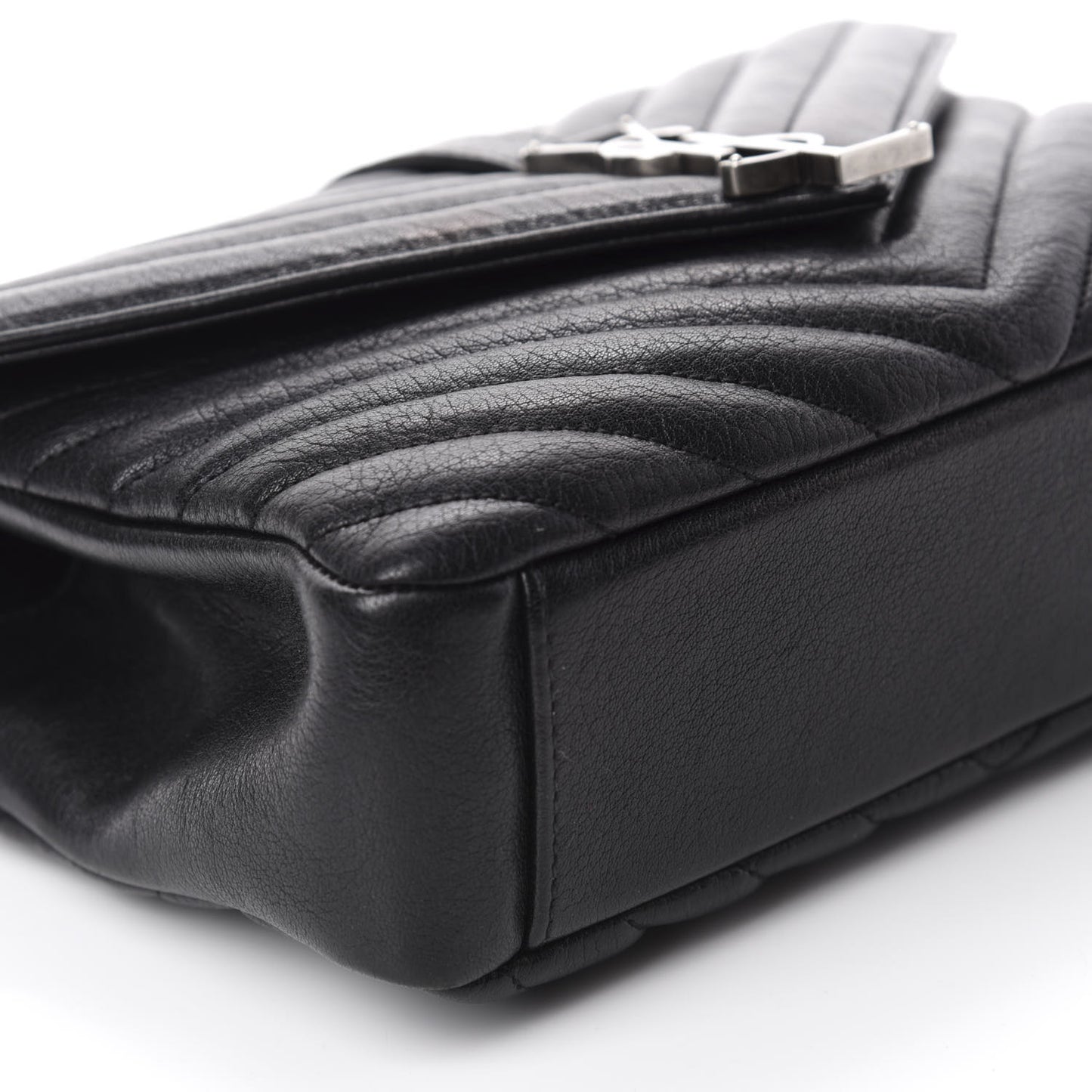 Sheepskin Matelasse Chevron Monogram Medium College Bag Black