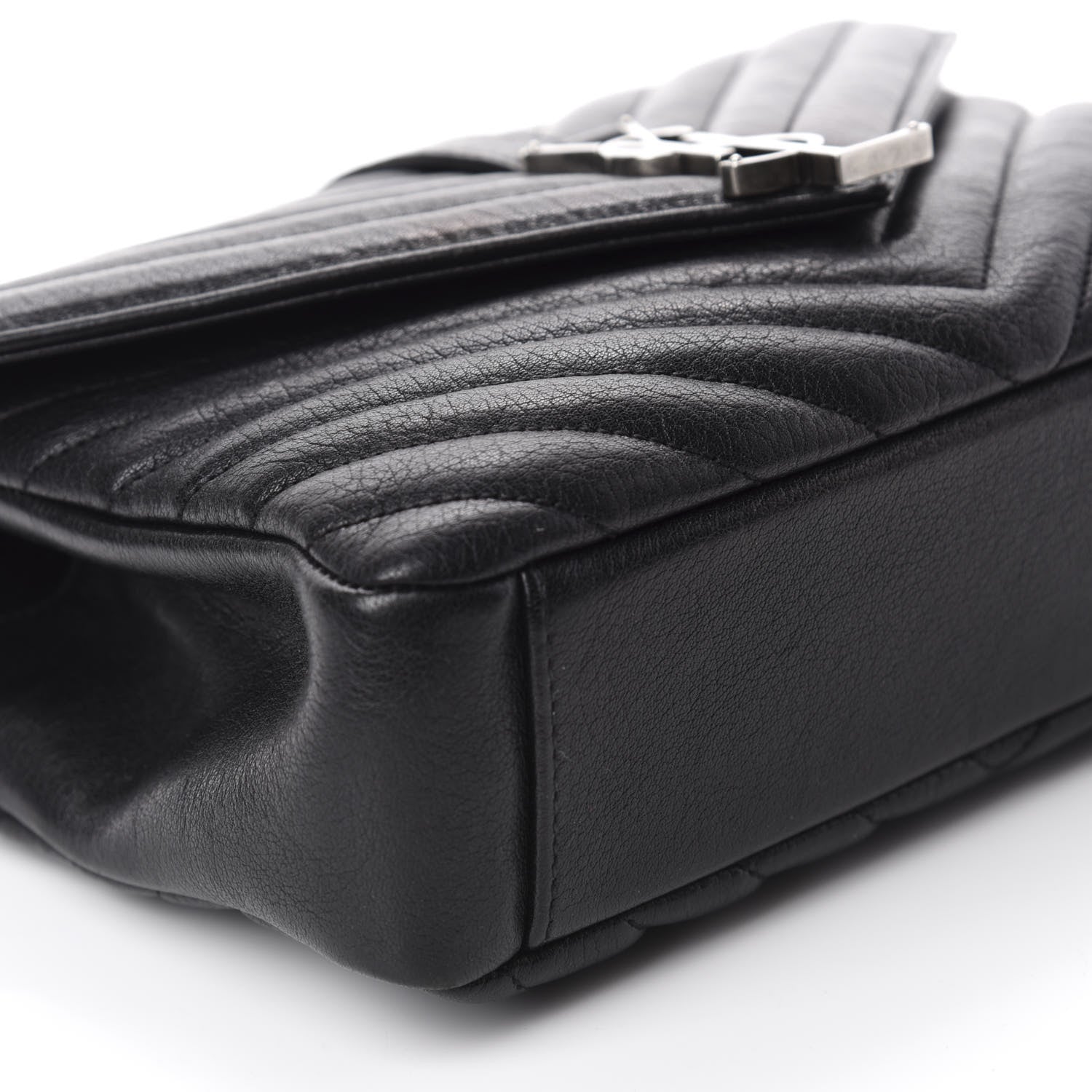 Saint Laurent Sheepskin Matelasse Chevron Monogram Medium College Bag Black 6 of 12
