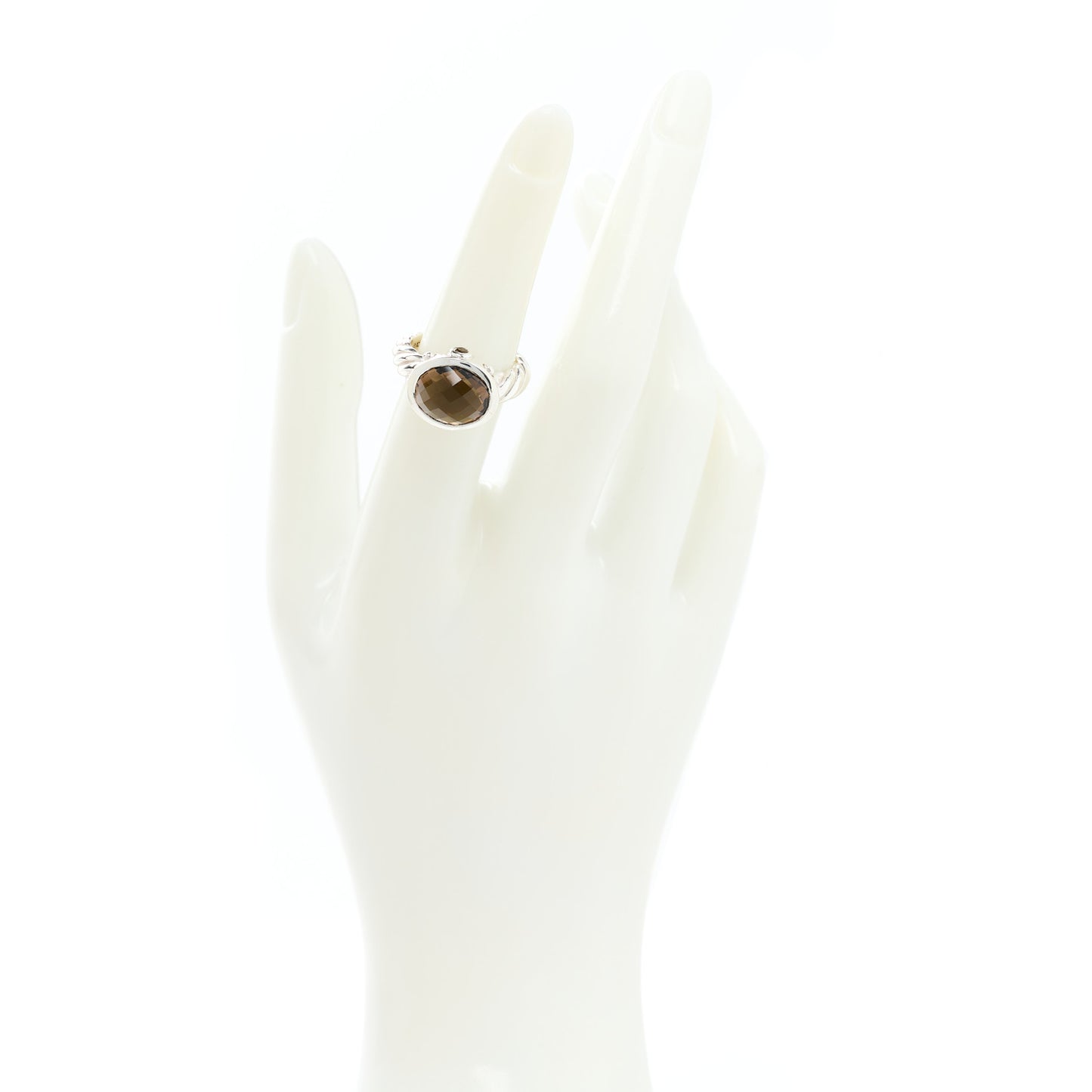 Sterling Smoky Quartz Citrine 11mm Renaissance Ring 53/6.25
