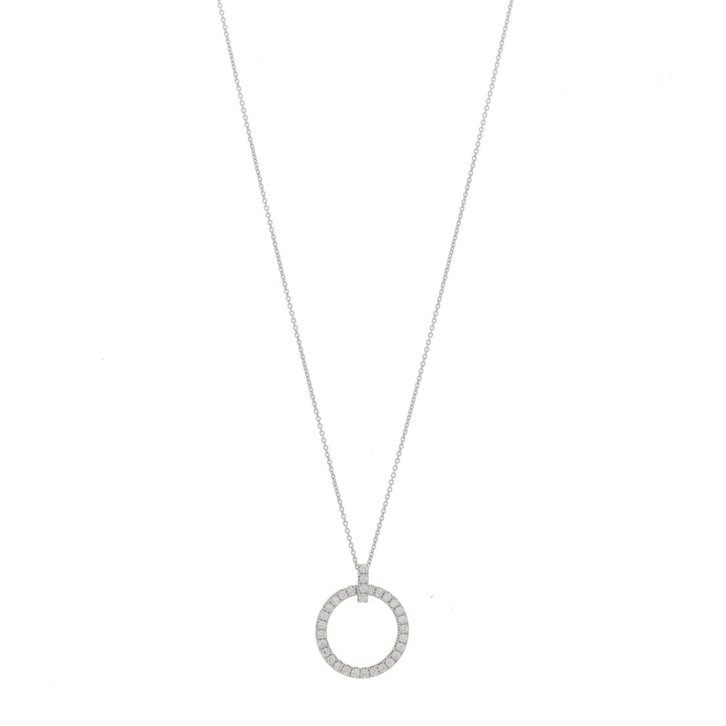 18K White Gold Diamond Circle Pendant Necklace