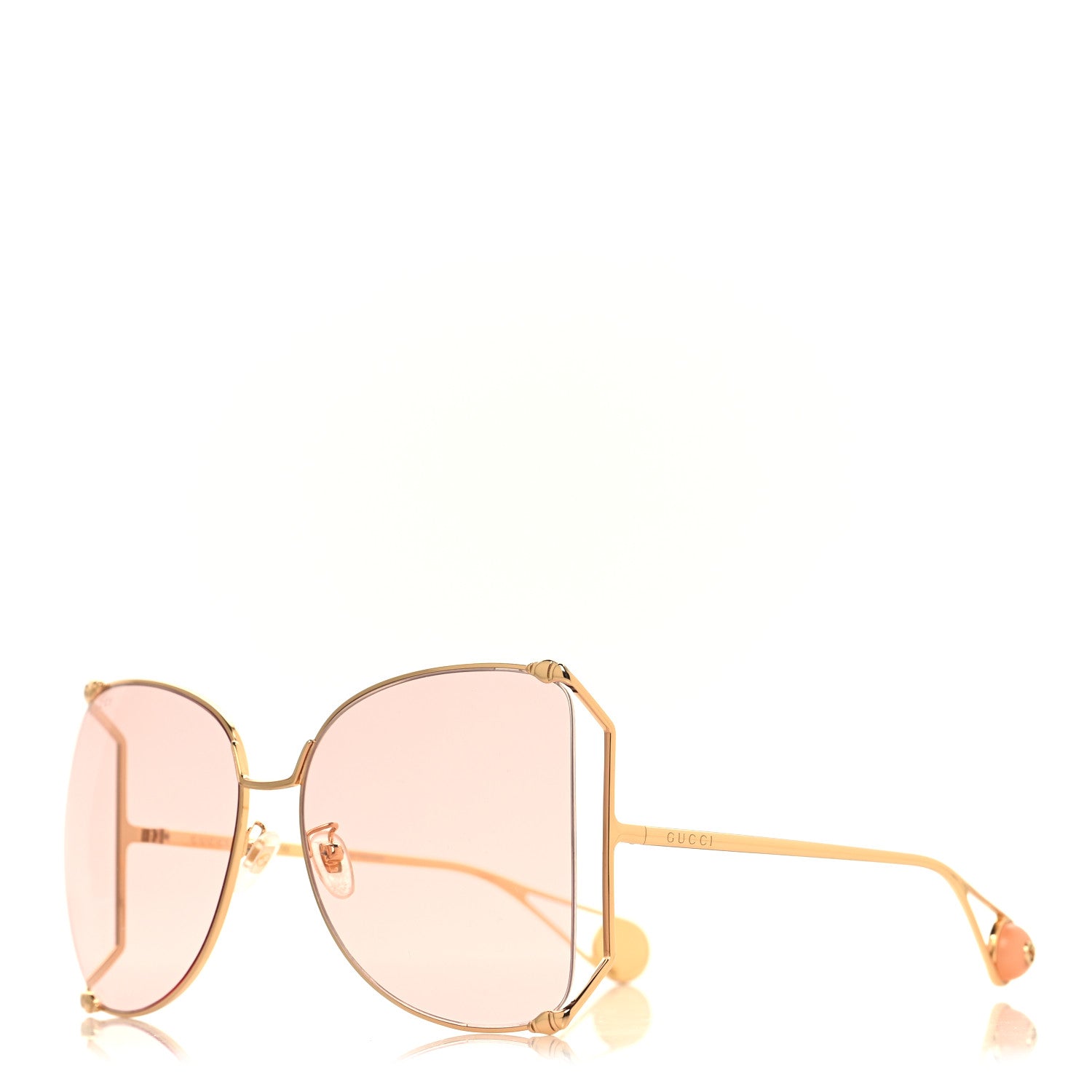 Gucci Metal Oversized Round Sunglasses GG0252S Gold Pink 1 of 7