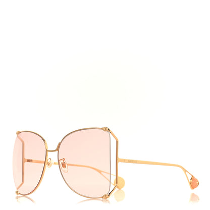 Gucci Metal Oversized Round Sunglasses GG0252S Gold Pink 1 of 7