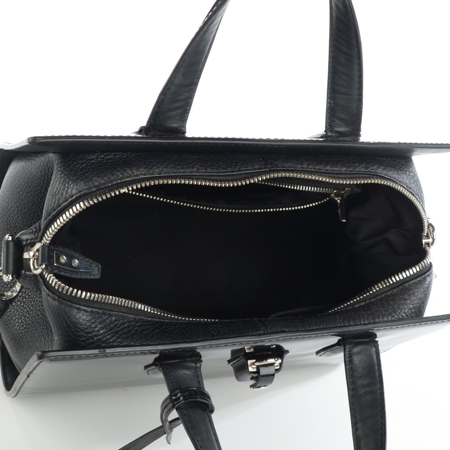 Patent Calfskin Mini Pelican Satchel Black