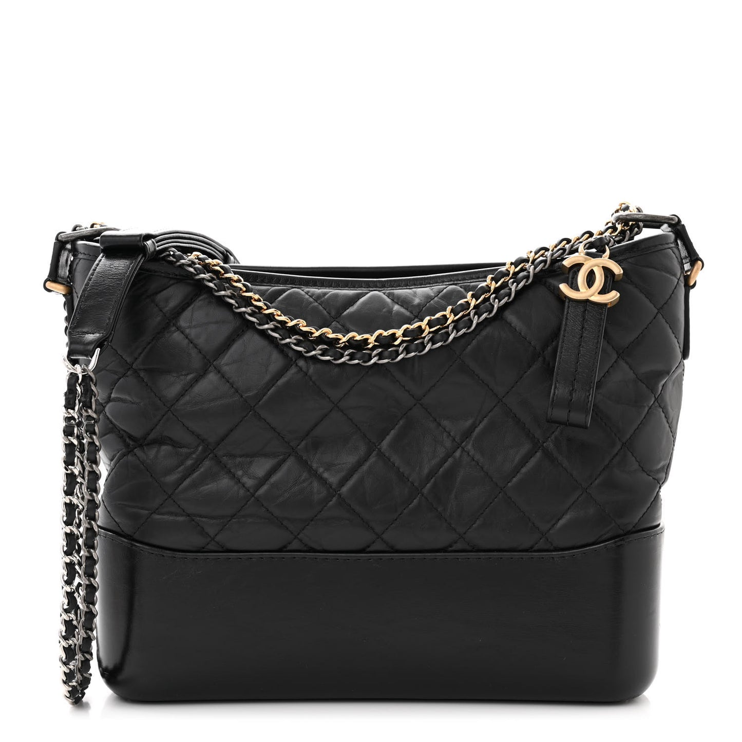 Aged Calfskin Quilted Medium Gabrielle Hobo Black