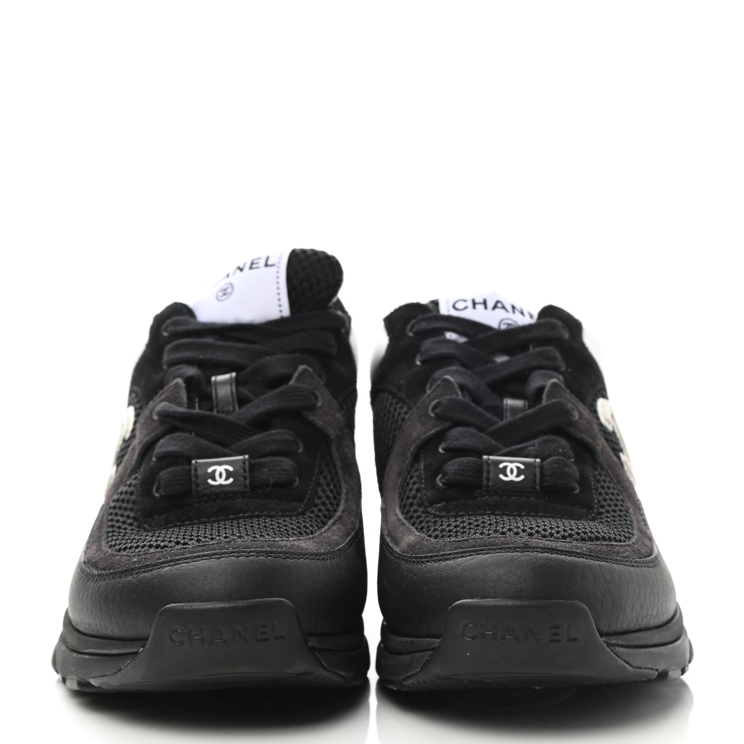 Mesh Suede Grained Calfskin Womens CC Sneakers 37 Black White