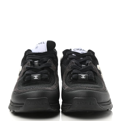 Chanel Mesh Suede Grained Calfskin Womens CC Sneakers 37 Black White 2 of 9