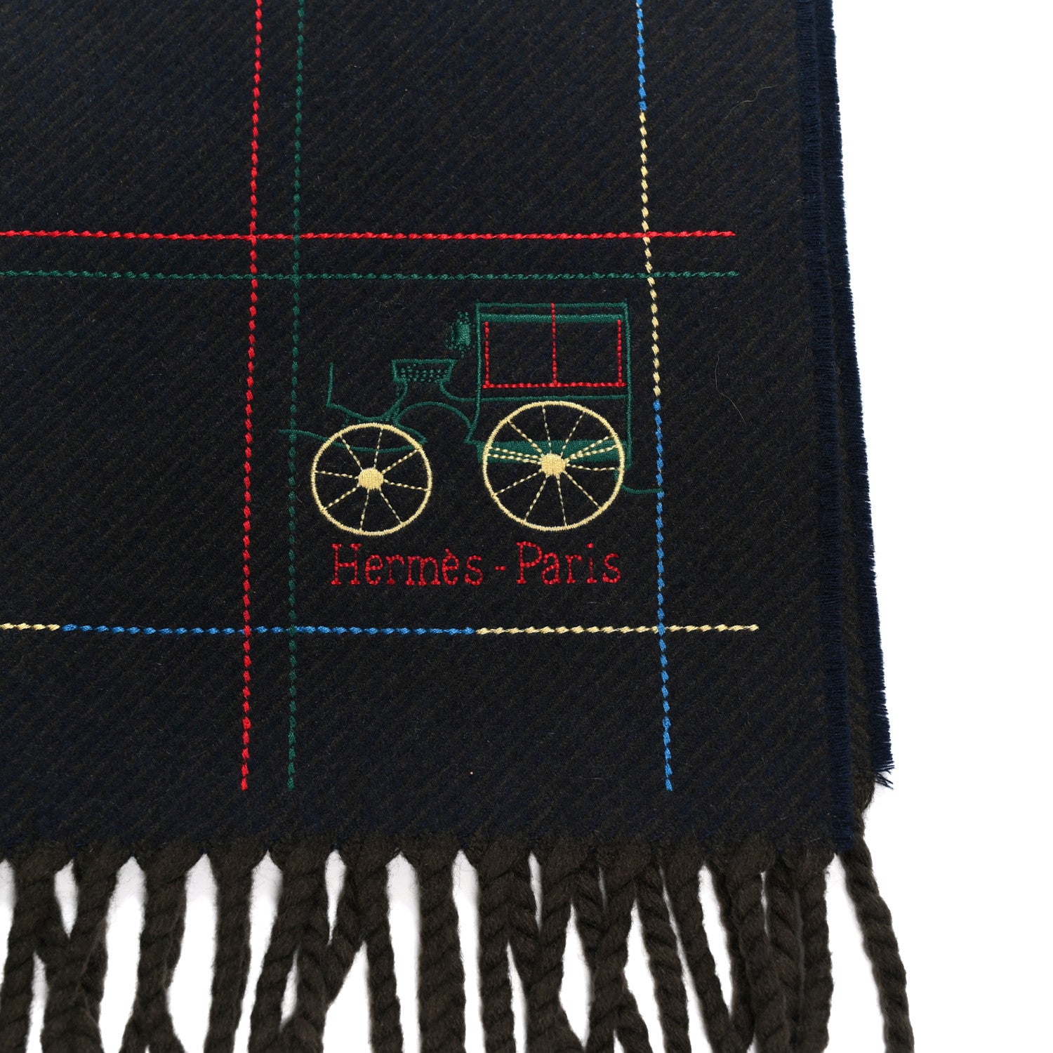 Hermes Cashmere Fringe A Toute Brodee Scarf Bleu 3 of 4