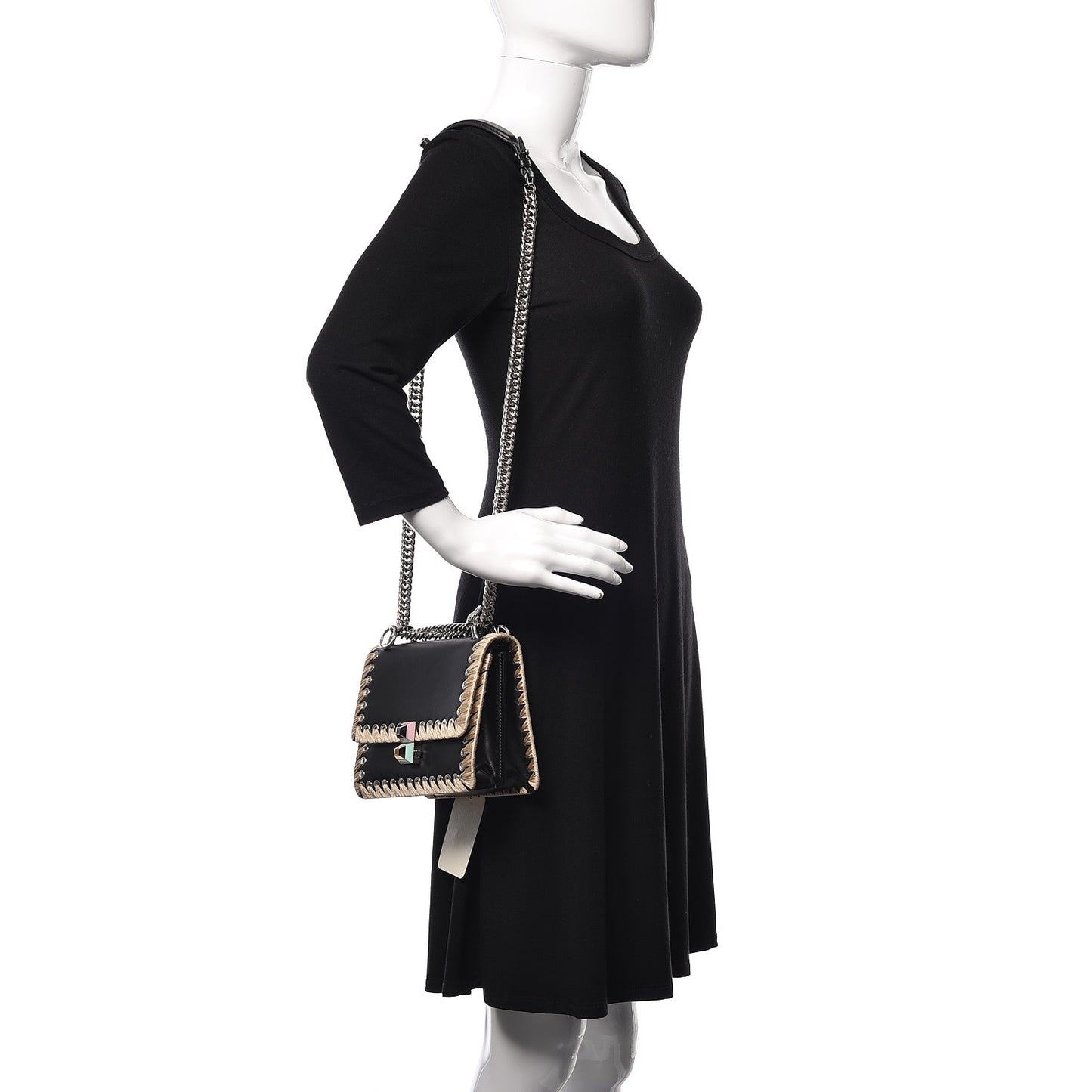 Vitello Liberty Lucido Ribbon Lace Up Studded Small Kan I Shoulder Bag Black Crema