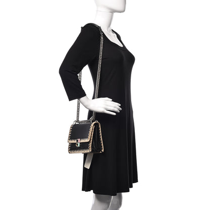 Fendi Vitello Liberty Lucido Ribbon Lace Up Studded Small Kan I Shoulder Bag Black Crema 2 of 9