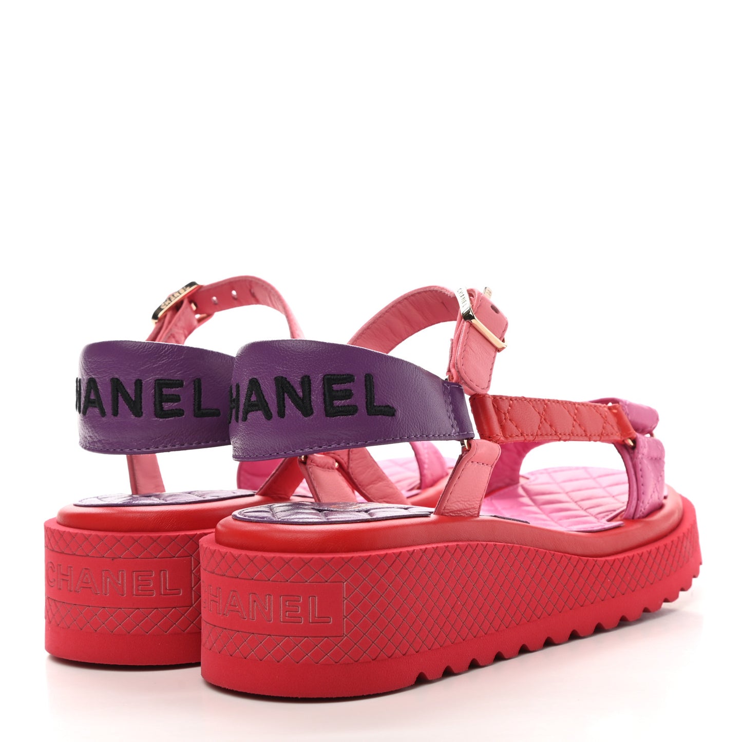 Lambskin Logo Platform Sandals 36 Red Purple Orange