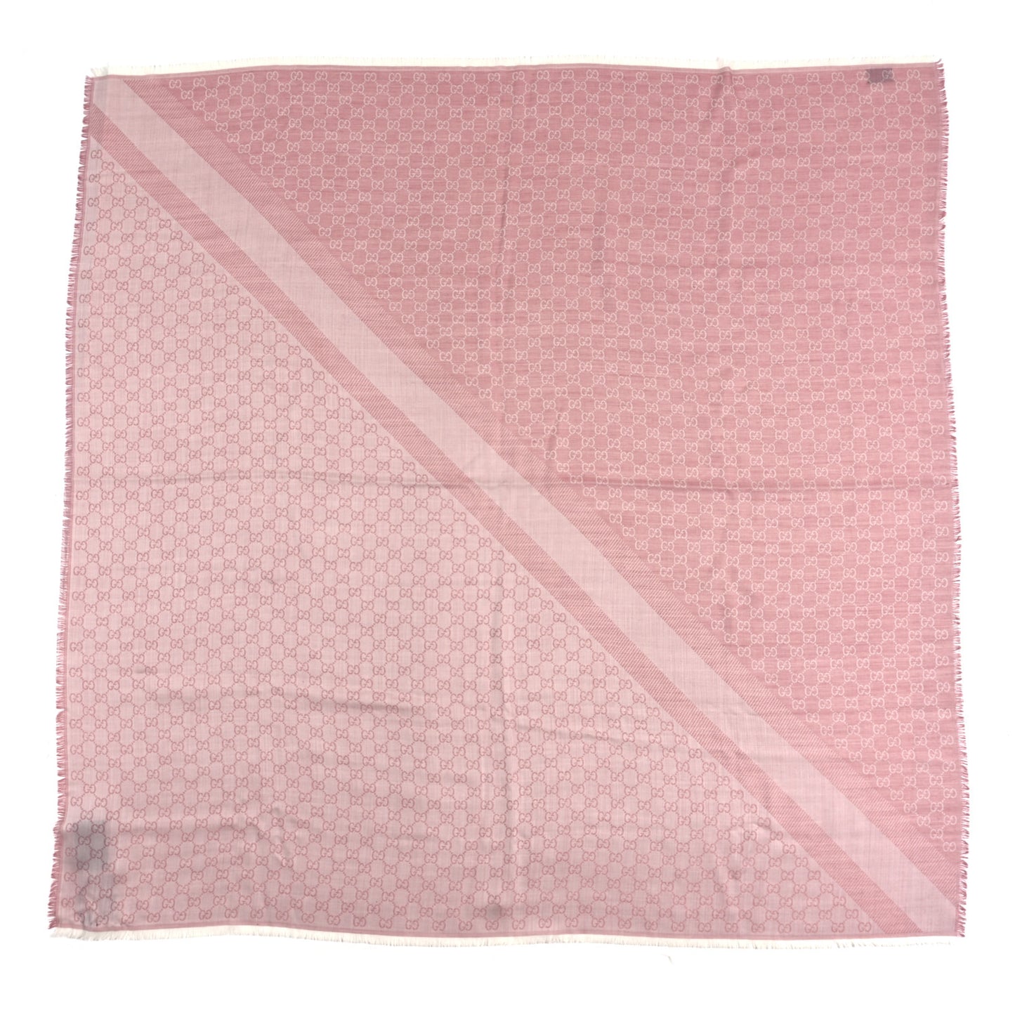 Wool Silk Monogram GGWeb Fringe Shawl Rose Ivory
