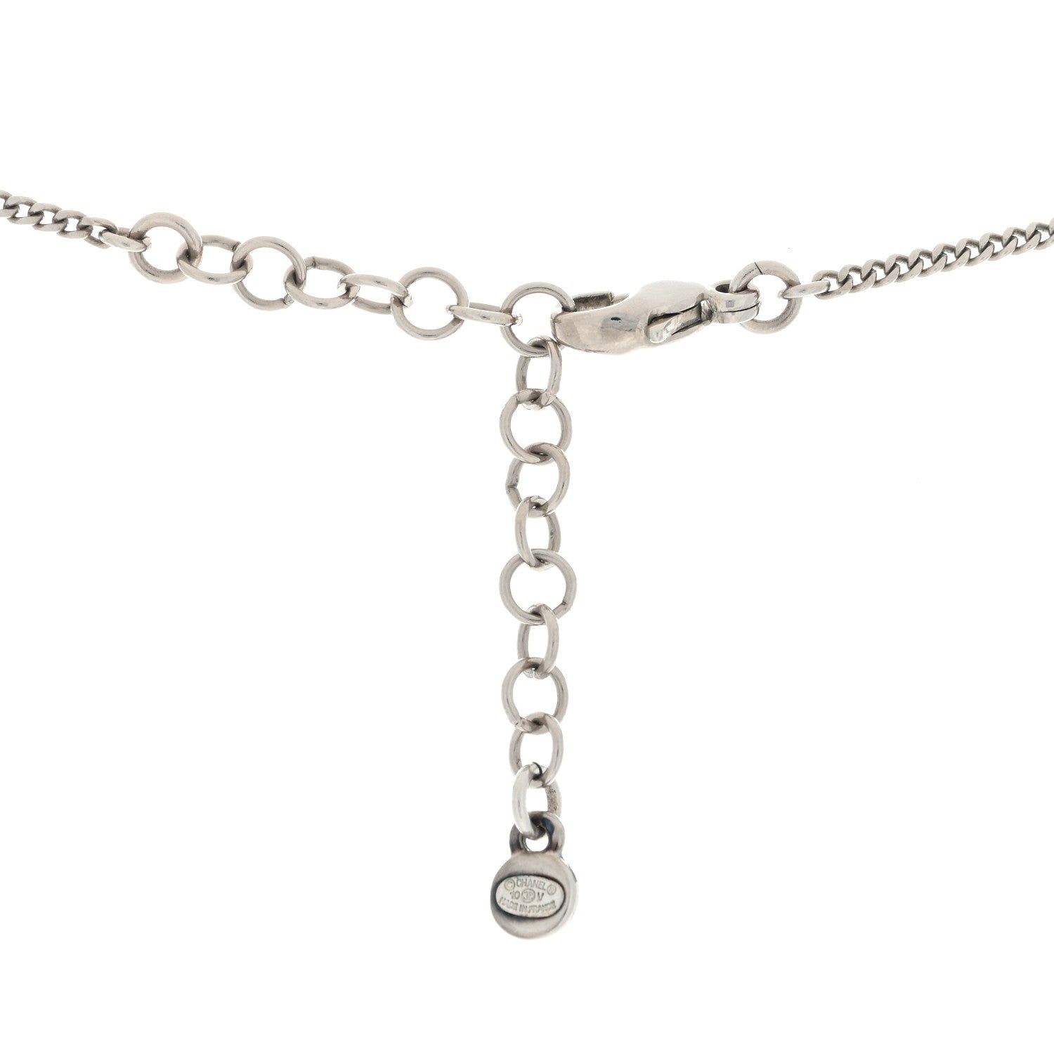Chanel Crystal CC Drop Pendant Necklace Silver 3 of 4