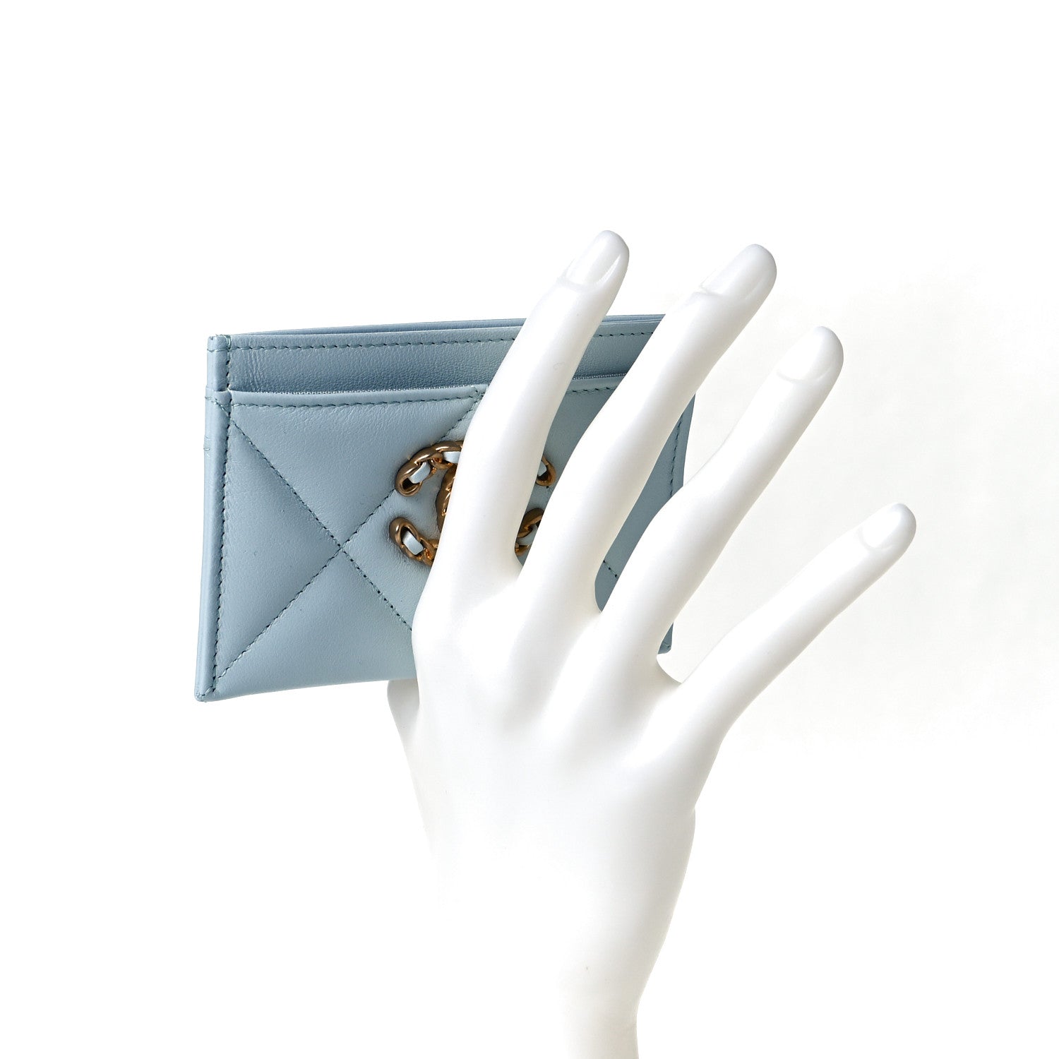 Chanel Lambskin Quilted Chanel 19 Card Holder Light Blue 5 of 6