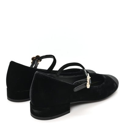 Chanel Velvet Grosgrain Mary Jane Flats 37 Black 5 of 10
