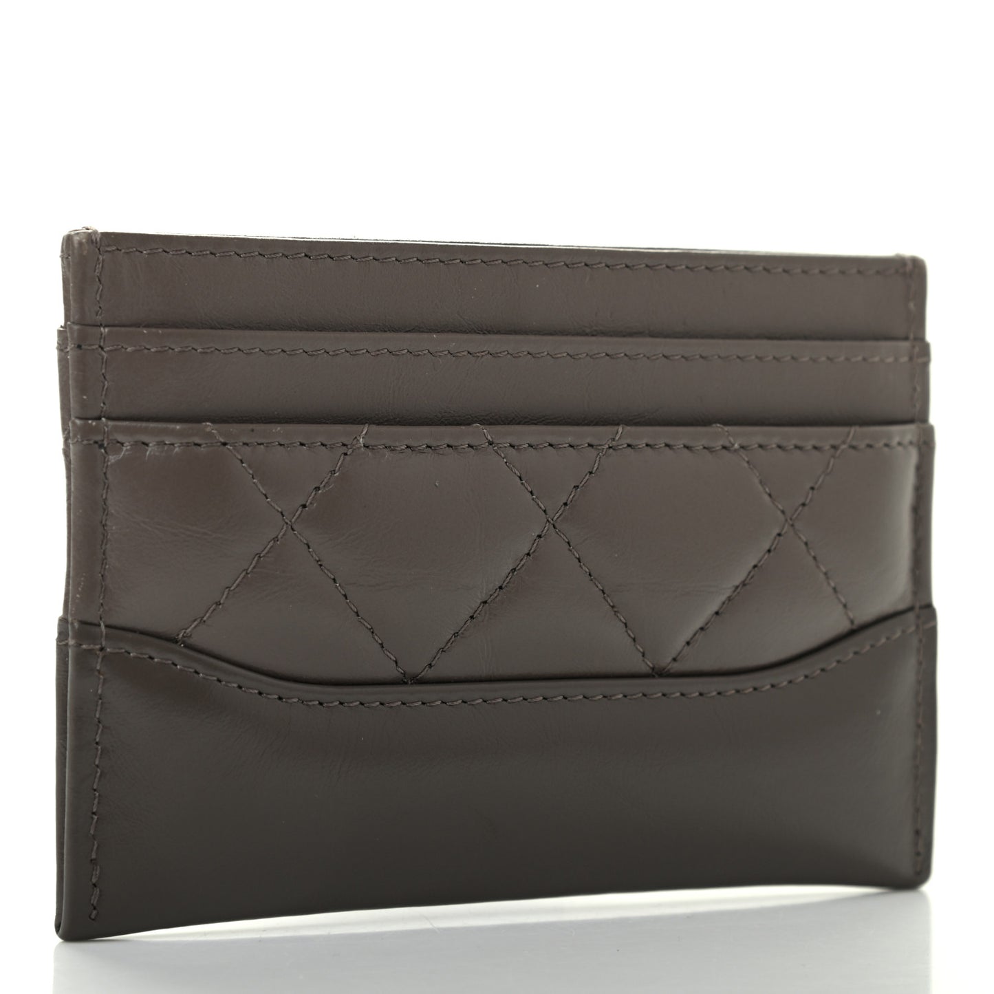 Aged Calfskin Quilted Gabrielle Card Holder Wallet Grey