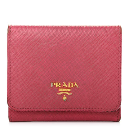 Prada Saffiano Metal Tri-Fold Wallet Peonia 1 of 9