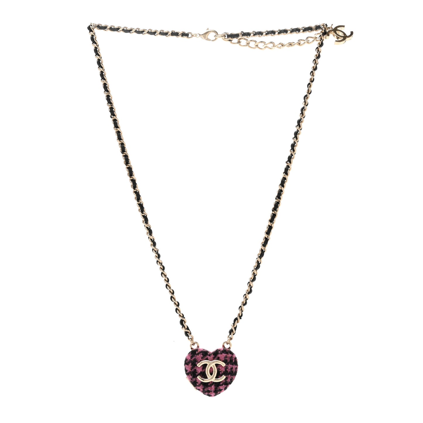 Lambskin Tweed CC Locket Pendant Necklace Black Pink Gold