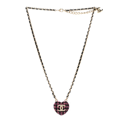 Chanel Lambskin Tweed CC Locket Pendant Necklace Black Pink Gold 3 of 4