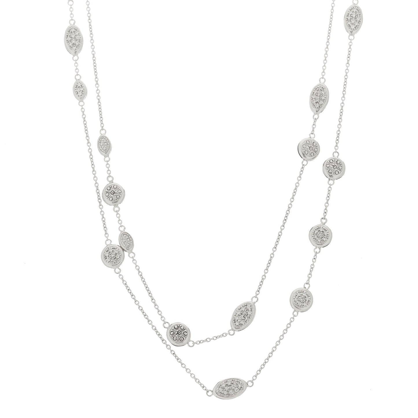 18K White Gold Diamond Station Necklace