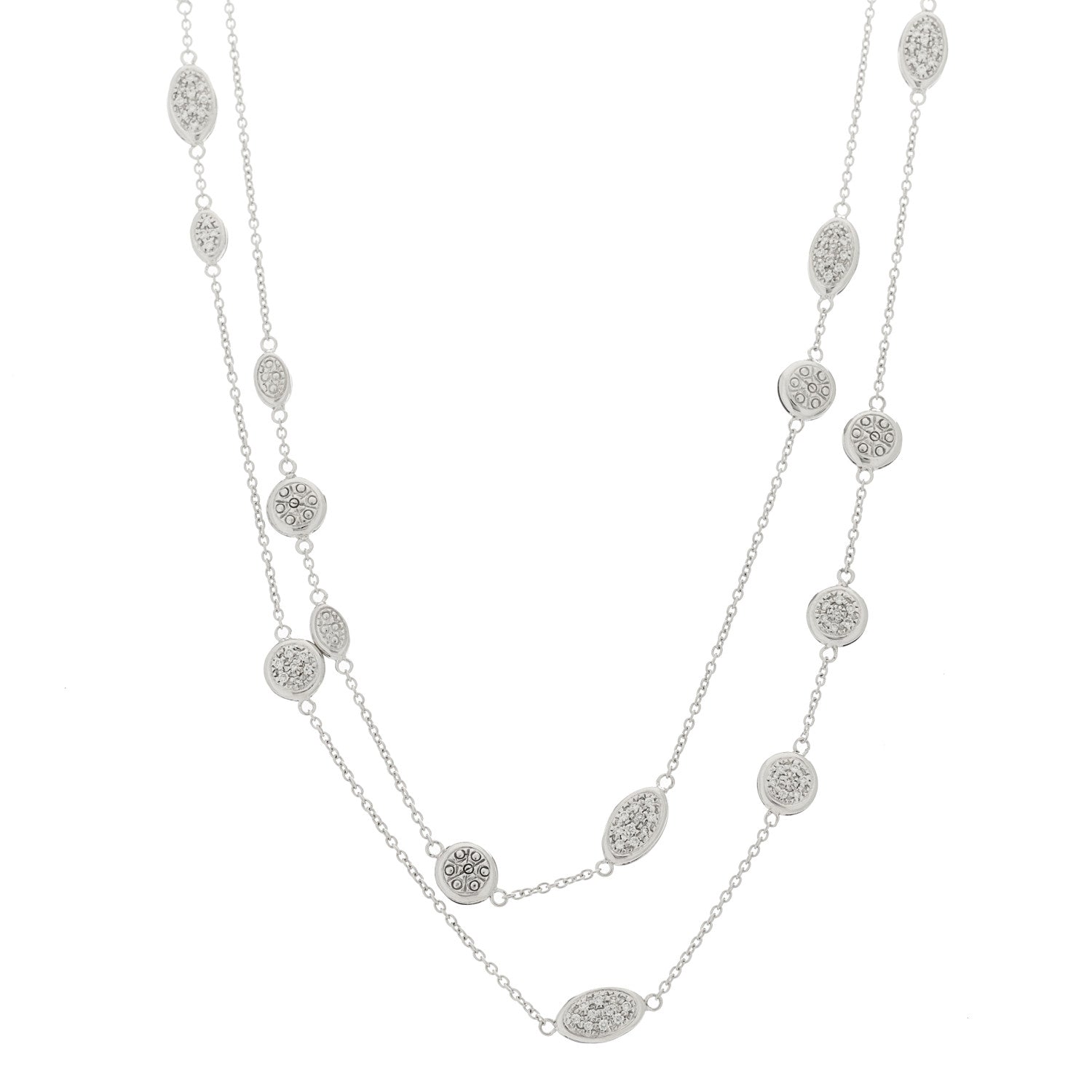 Roberto Coin 18K White Gold Diamond Station Necklace 1 of 5