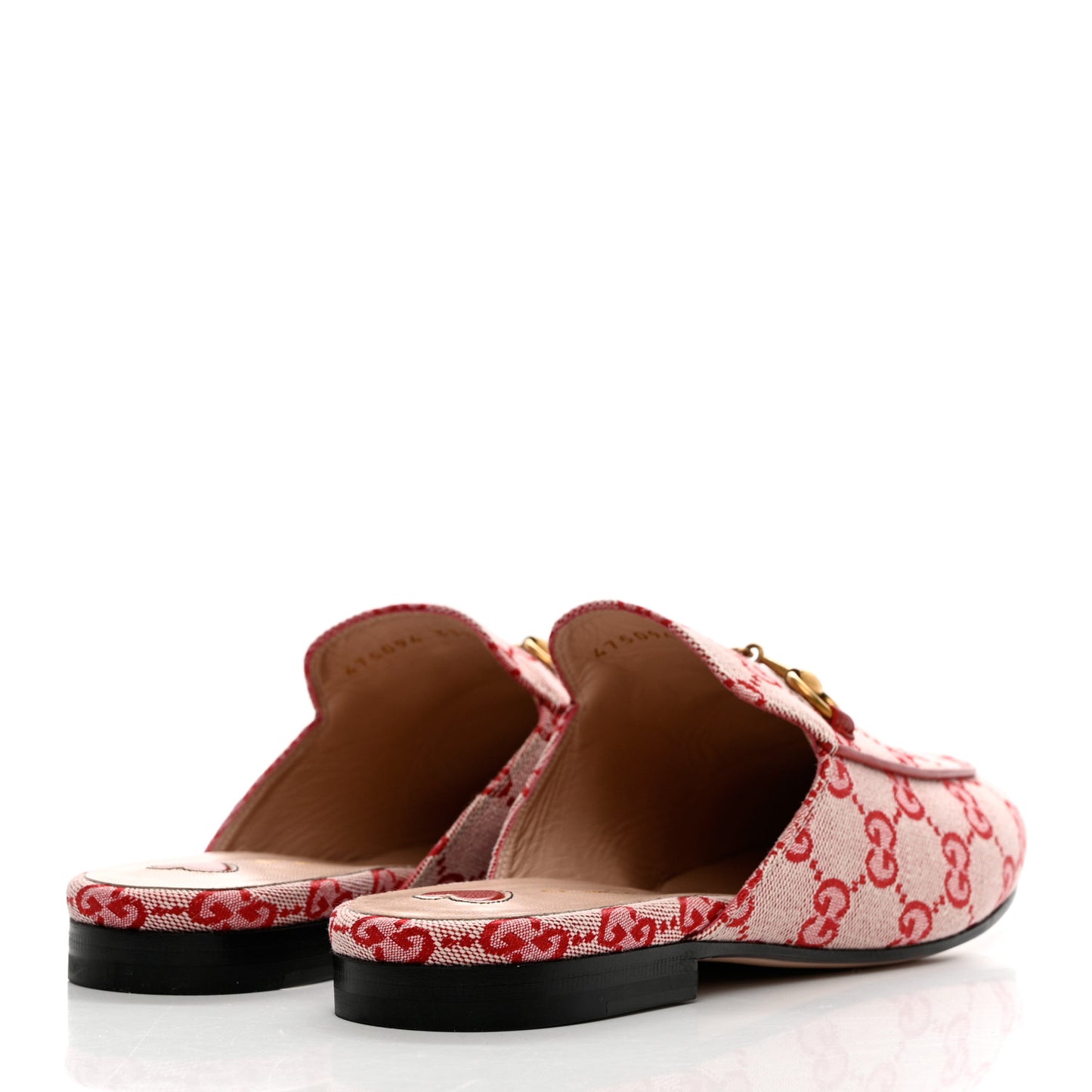 Canvas GG Monogram Horsebit Womens Princetown Slippers 37.5 Gardenia Hibiscus Red