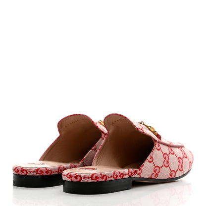 Gucci Canvas GG Monogram Horsebit Womens Princetown Slippers 37.5 Gardenia Hibiscus Red 4 of 9